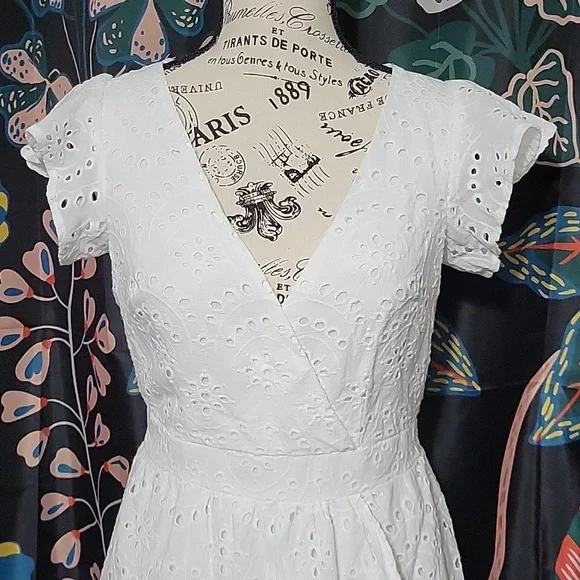 Japna White Eyelet Wrap Midi Dress - Picture 2 of 14